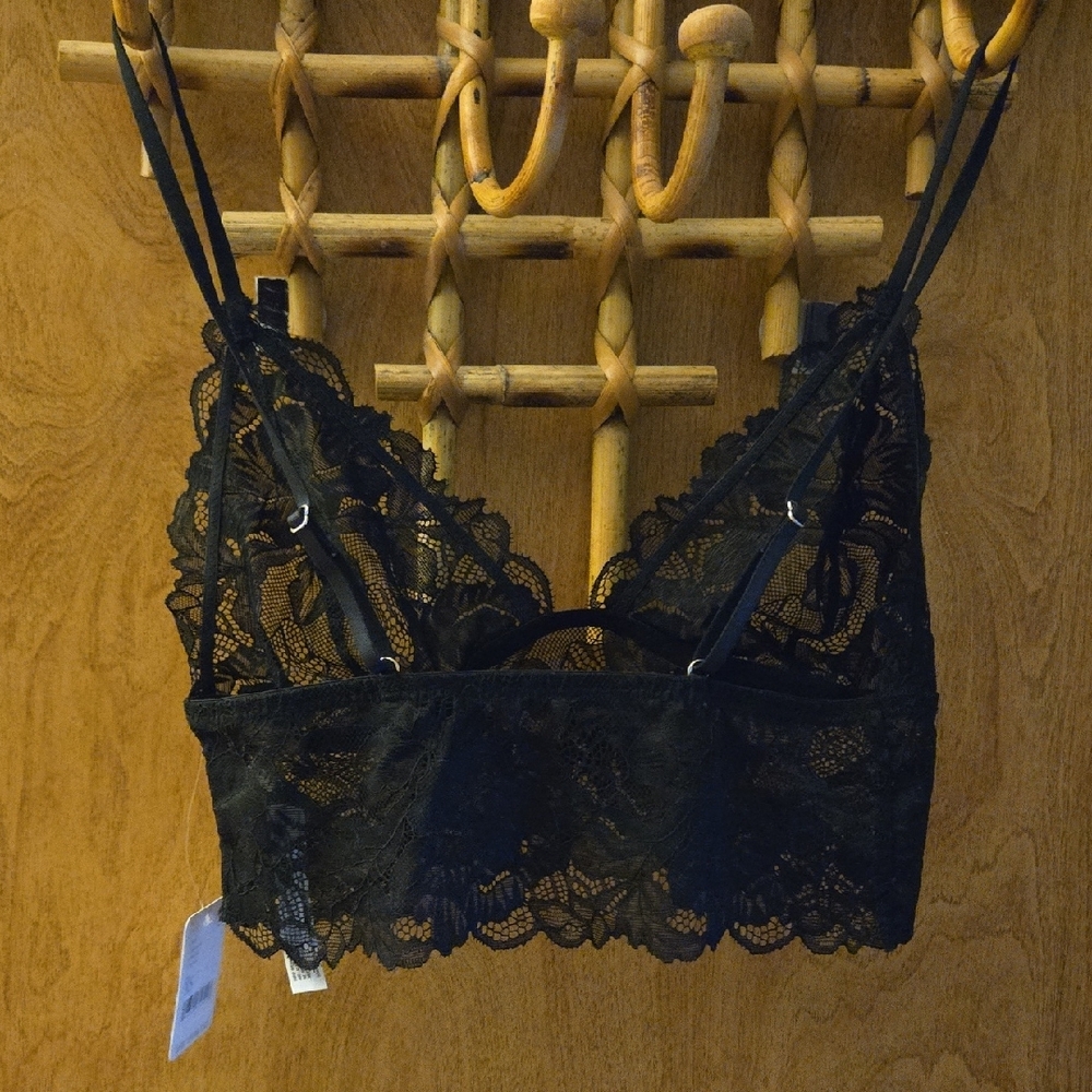 Free People Black Lace Bralette with Scalloped Trim